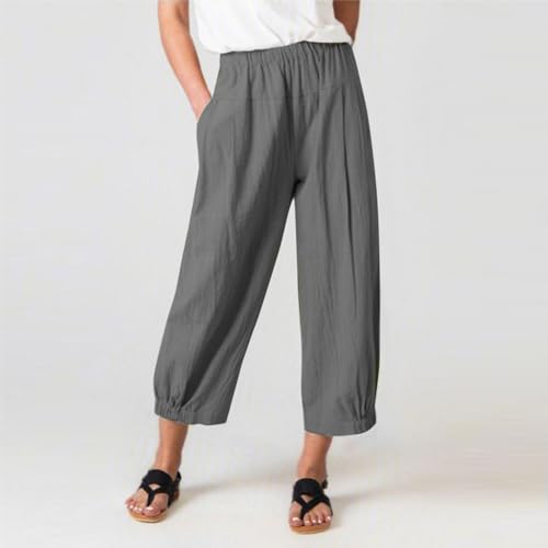 Women's Capri Pants with Pockets Casual Elastic High Waist Wide Leg Trousers Summer Beach Pants S-4XL2