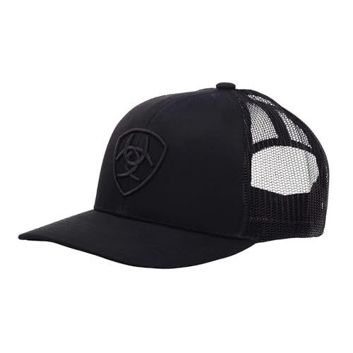 ARIAT Mens Monochrome Shield Logo Cap Black with Mesh Back Adjustable Snap-Back Closure