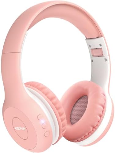 EarFun Bluetooth Kopfhörer Kinder, Lautstärkebegrenzung, Kabel, Rosa | 85/94dB sichere Lautstärkemodi, klarer Klang, 45 Std. Akku, bequem, faltbar, verstellbar, HD-Mikrofon, für Sc