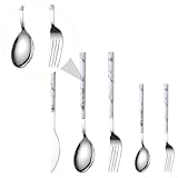 ANDRESLAD 5 Stück Teiliges Edelstahl Besteck Set mit Messer Gabel Löffel und Teelöffel Modernes Rostfreies Cutlery Set Spülmaschinenfest Spiegelpoliert für Stilvolles Essgeschirr