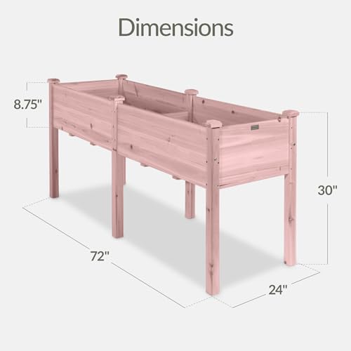 Image of Best Choice Products 72x24x30in Raised Garden Bed, Elevated Wood Planter Box Stand for Backyard, Patio, Balcony w /Divider Panel, 6 Legs, 300lb Capacity - Pink