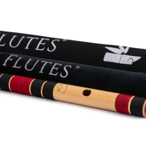 Image of Radhe Flutes Bamboo Bansuri C Sharp Right Handed Middle Octave (18 inch) With Hard Cover (Beige Flute With Black & Maroon Threads)