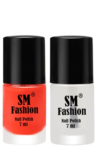 Image of Long Lasting Nail Polish | Nail Paint Combo 7 ml Each) - Set of 2 Light Orange-Top Coat