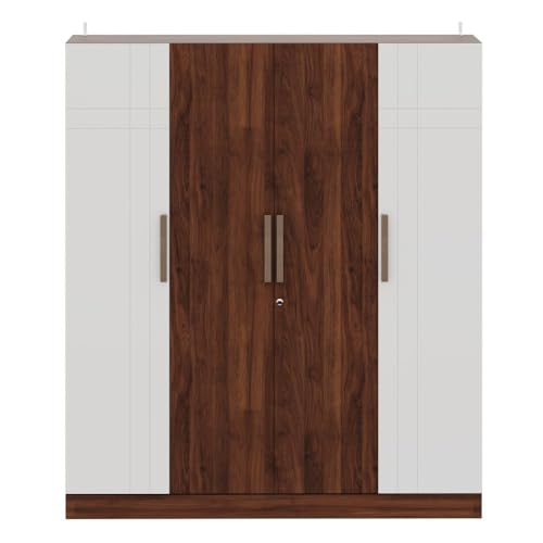 Image of Wakefit Wardrobe | 1 Year Warranty | Engineered Wood Almirah, Cupboard for Clothes Storage | 4 Door, 1 Hanging Space | Irena - Frosty White & Columbia Walnut