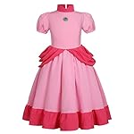 Coseaon Peach Cosplay Disfraz Niña Peach Princesa Vestido de Melocotón con Corona Guantes Varita de Mágica Difraces Halloween Navidad Carnaval 4-15 años