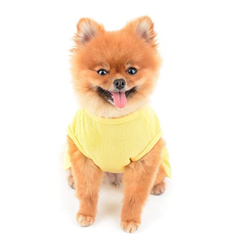 Smalllee_Lucky_Store Solid Color Dog Harness Dress, Cute Pet Knit Shirt Dress For Small Dog Cat Girls With D-Ring Puppy Ruffle Skirt Yorkie Chihuahua Summer Clothes,Yellow,Xl #TOP2