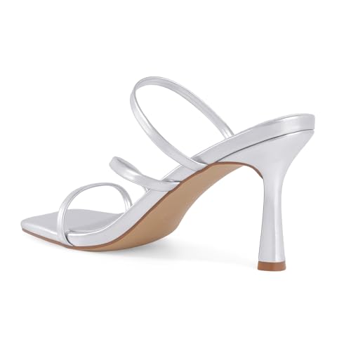 Image of Shoe'N Tale Strappy Kitten Heels For Women Stiletto Mules Square Open Toe Slip On Sandals