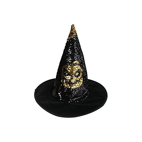 Halloween Reversible Sequin Pumpkin Hat. Halloween Novelty Hat with Black/Gold Flip Sequin & Spooky Pumpkin Pattern Cover