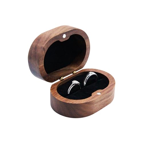 Bototack Wooden Double Ring Box Personalized Rustic Engagement Ring Holder for 2 Rings Vintage Ring Storage Box Ring Holder Case for Proposal Wedding Anniversary (Black)