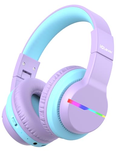 Image of iClever Girls Headphones, Kids Wireless Headphones with 74 /85 /94dB Volume Limited Over Ear, 40H Playtime, Bluetooth 5.0, Kids Headphones with Mic for School /Tablet /PC /Airplane, Purple