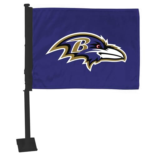 FANMATS NFL - Baltimore Ravens 1-pc Car Flag with Black Pole | Purple | 11