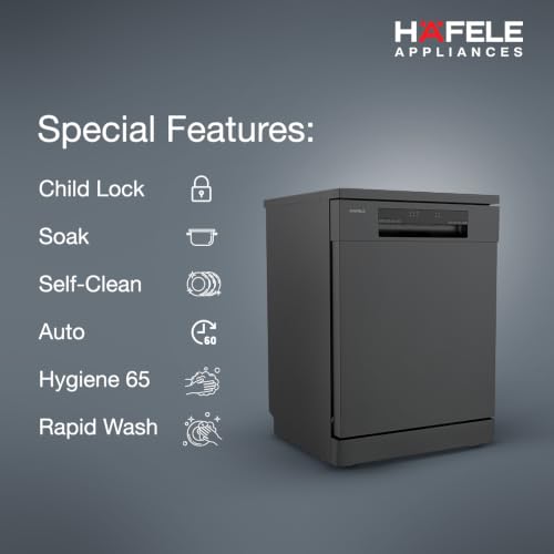 Image of Hafele Aqua Noir Dishwasher | 13 Place Settings | Upto 70 Utensils | Designed for Indian Kitchens | Free-Standing | Hygienic & High-Performance Cleaning | 5-Year Warranty