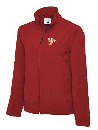 Embroidered Wales Retro Image Red Classic Soft Shell Jacket, Size XS to 4XL, L (42-44)