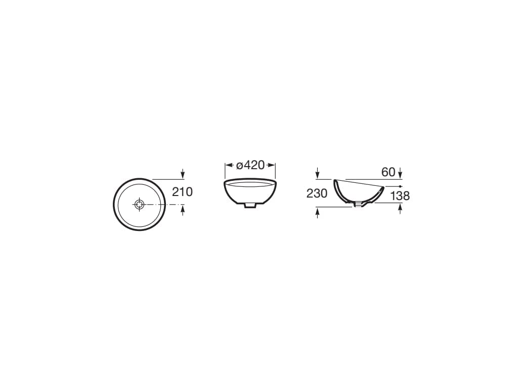 Roca,Bol,Lavabo de porcelana de sobre encimera,Blanco,420mm x 420mm x 230mm,A327876000