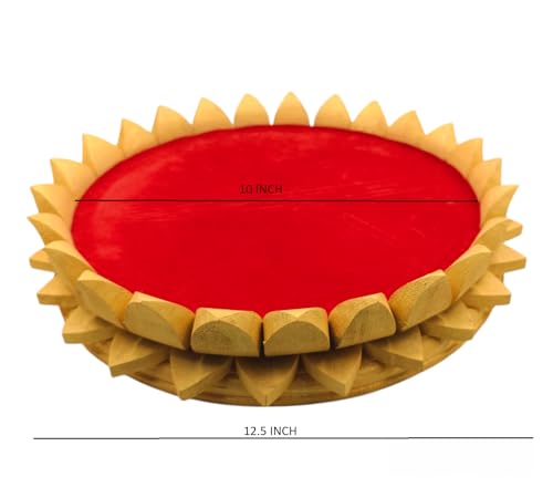 Image of Parth Pooja Wooden Lotus Kamal Aasan-Where god Resides, Made of ShriParni Wood for Keeping Maha Meru Shri Yantra (10 Inch)
