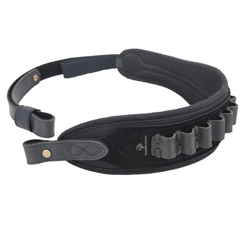 OXPANG Leather Rifle Shoulder Strap Gun Sling with Ammo Holder .308 .45-70 .30-30 .22LR (Black, Without Swivels, .308 .45-70 .30-06 .44MAG)
