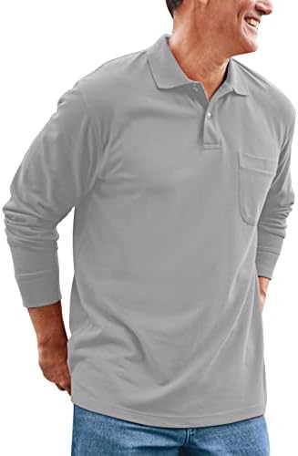 Brosloth Men's Long Sleeve Polo Shirt Classic Regular Fit Casual Shirt with Right Chest Paocket Sport Shirt Grey XX-Large