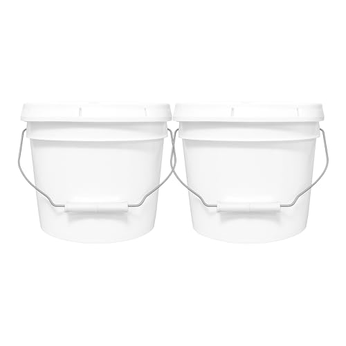 2 Gallon Bucket & Lid -70 Mil -All Purpose Pail - Made in The USA - Muli-Purpose - Food Grade - Contains No BPA Plastic - Recyclable (White, 2)