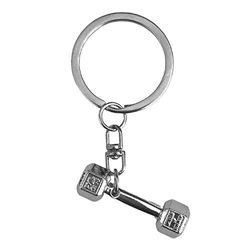 AUTOZOCO Llavero en Forma de Mancuerna, Mancuerna 3D, Pesa Gimnasio, Fitness, Souvenir Gym, Decoración para Llaves, Longitud Extendido 6 cm, Metálico, Plateado