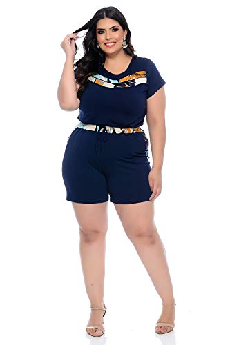 Conjunto Plus Size Marinho Malha Recortes Estampado-50