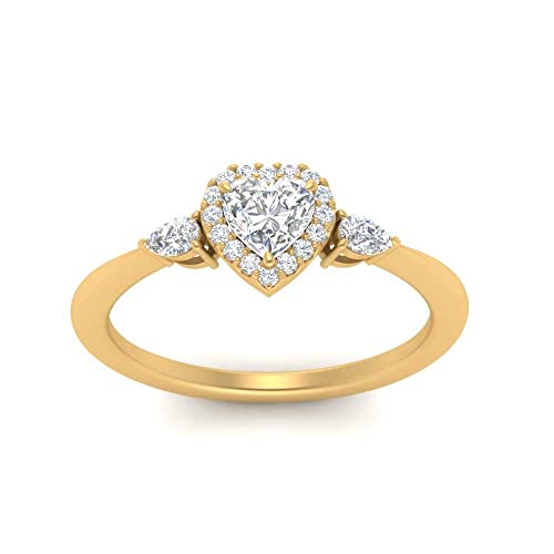 Image of 55Carat Choose Your Gemstone Halo Pear Accent Diamond CZ Ring Yellow Gold Plated Heart Shape Petite Engagement Rings Everyday Jewelry Wedding Jewelry Handmade Gifts for Wife US Size 4 to 12