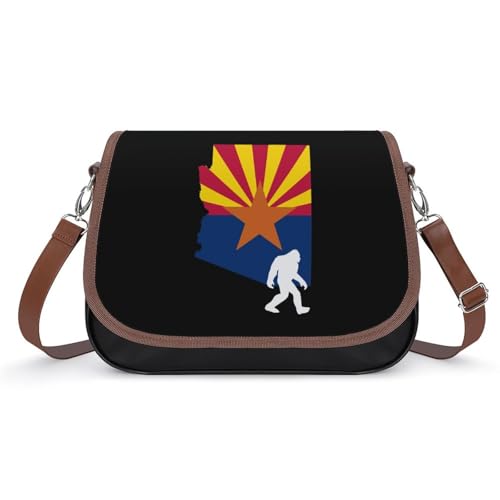 Arizona State Flag Map Bigfoot Crossbody Bag Anti-Theft Side Shoulder Bags Adjustable Leather Messenger Bag Unisex