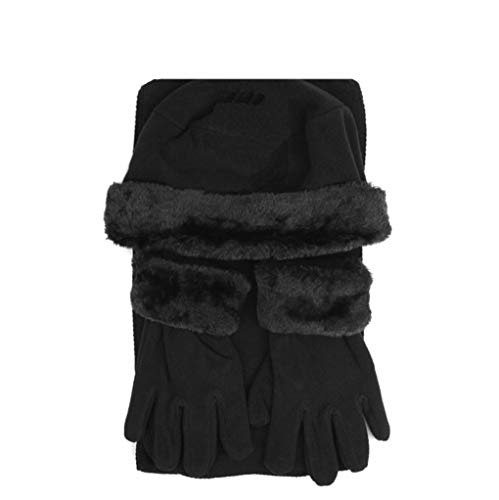Women's 3 PC Cloche Faux Fur Trim Fleece Hat Scarf & Gloves Winter Set