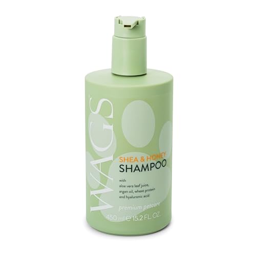 WAGS Puppy & Dog Shampoo, Shea & Honey Dog Grooming Shampoo, with Aloe Vera and Hyaluronic Acid, Eliminates Bad Odour, Suitable for Sensitive Skin, 450ml