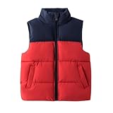 [Teevaseoan] ダウンベスト キッズ 中綿ベスト 秋冬 防寒 可愛い インナーダウン 軽量 おしゃれ ベスト 女の子 男の子 暖かい ベビー パファーベスト 厚手 チョッキ 袖なし 幼児 子供服 アウター 保温 防風 通園 通学 男女兼用(レッド,120)