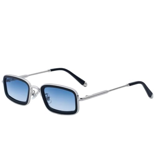 HFVURJ Gafas de sol de moda para mujer con montura pequeña de metal, modernas y de lujo para hombre, ideales para conducir al aire libre, protección UV400 (plateado degradado azul).