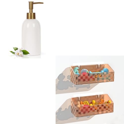 Natheeph 14OZ Ceramic Soap Dispenser White + 2 Pack Brown