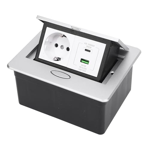 Prise de sol encastrée USB A+C en aluminium argent pour bureaux