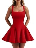 DAAWENXI Women's Sexy Sleeveless Square Neck Mini Dress Bodycon Party Club Tank Short Dresses Red