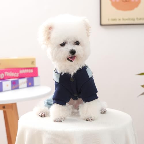 Disfraz para perro pequeño tipo overol de mezclilla miniatura 3