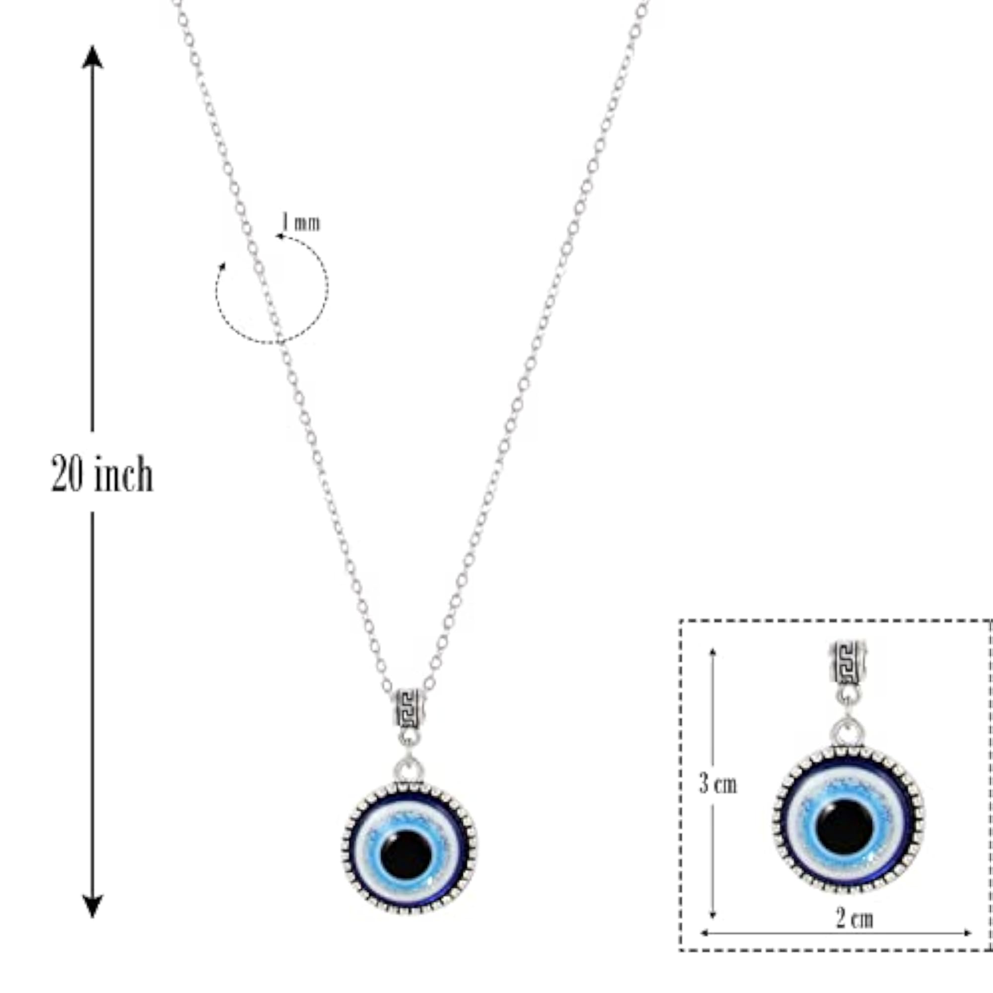 Unisex Silver Plated Evil Eye Pendant Necklace, Stylish Gift