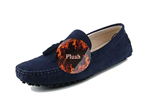 MINITOO Mens Driving mocassini nappa camoscio Slip on scarpe YY2080, Peluche blu scuro., 43.5 EU