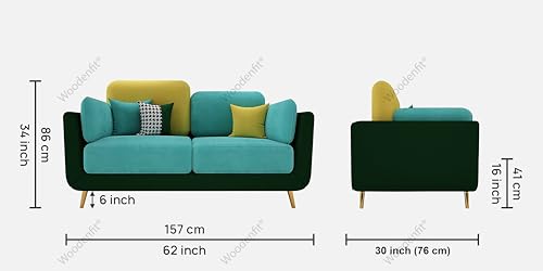 Image of Black Wood Modern Montez Luxurious Velvet 2 Seater Sofa for Bedroom, Living Room, Dining Room, Drawing Room, Home Office in Bug Resistant Wood (Turquoise & Green, 2 Seater)