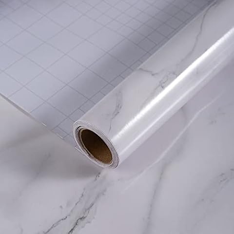 HOLOMEY White Marble Contact Paper 31x157 inch Glossy Marble Peel and Stick Wallpaper Waterproof Countertop Contact Paper Self-Adhesive Film Marble Decor Wall Covering for Kitchen Cabinet Shelf Liner Cover