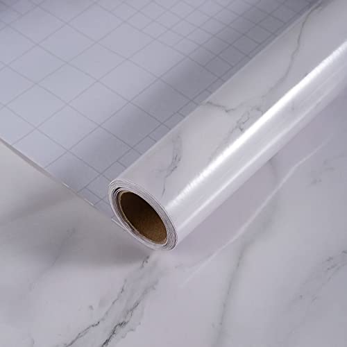 HOLOMEY Marble Contact Paper for Countertops Cabinets Waterproof 31x157 inch Glossy Marble Peel and