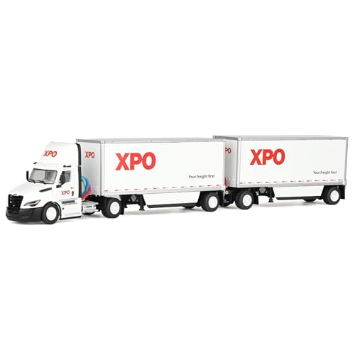 First Gear DCP 1/64 XPO Freightliner Fifth Generation Cascadia Semi Truck with Pup Trailers USA Version 60-1808