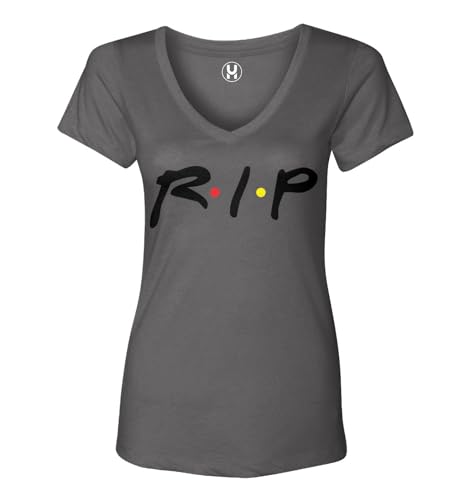 R.I.P. - Rest in Peace TV Show Sitcom Actor Ladies V-Neck T-Shirt (Dark Gray, Small)