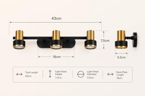 Image of FILLISKA 3 in 1 Double Wall spot /Picture /Display /Mirror Light with Adjustable Head and Colour Changing Function (18 Watt Gold & Black-685)