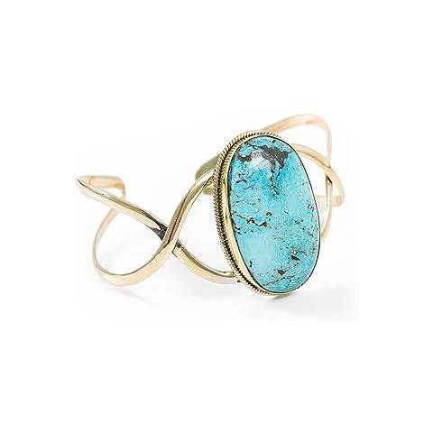 AYANA Turquoise Brass Bracelet | Stone of Healing & Protection | Throat Chakra | December Birthstone | Handcrafted with Ethically Sourced, Natural, Pure Gemstones Cover