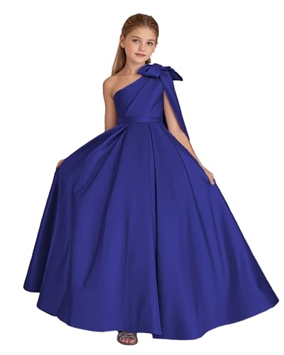 Molisa One Shoulder Flower Girl Dresses for Wedding Satin First Communion Pageant Dress Princess Kids Ball Gown with Bow
