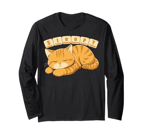 Sleepy Cat Chimica Pigiama Tavola Periodica Scienza Sonno Maglia a Manica