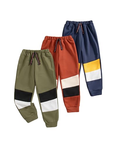 Toddler Boy Pants Fall Winter 2T 3T 4T 5T Little Kids Boy Sweatpants 3 Pack Drawstring Elastic Pants Size 6 7