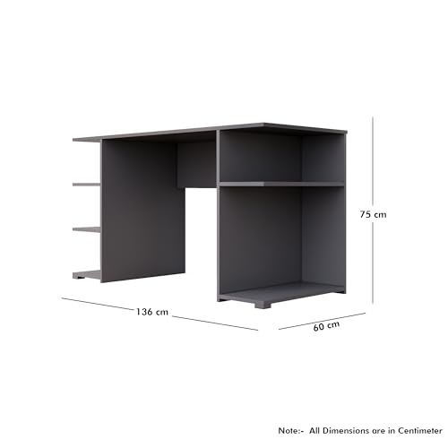 Image of Bniture Wooden Study Table for Home | Engineered Wood Study Table with Side Shelf Storage | Multi Purpose Computer Desk for Writing & Study | Laptop Table for Study Room & Workstation | Slate Grey