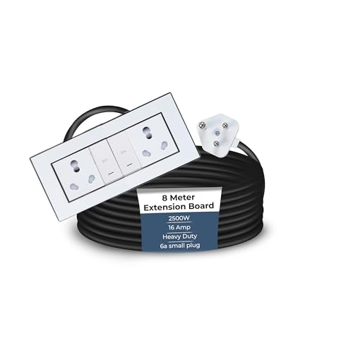 Image of Extension Board Heavy Duty Multi Socket 15A /16A /20 (2500 Watts 6A Small Plug and Two 16A Socket and Two 20A Switch, 8 Meter)
