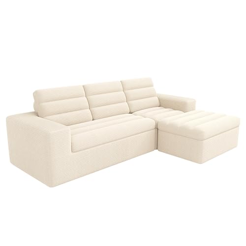 Sofá esquinero modular en L de pana beige sin marco combinable 4