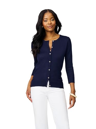 Image of Cable & Gauge Women's Button Cardigan Sweater - Lightweight Cardigans for Women with 3 /4 Sleeves, Crew Neck & Soft Stretch Fabric